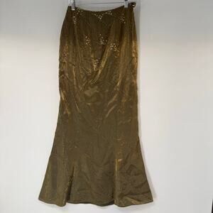 Alyce Designs Embellished Sequins Maxi Mermaid Skirt Womens 6 Gold High Waisted